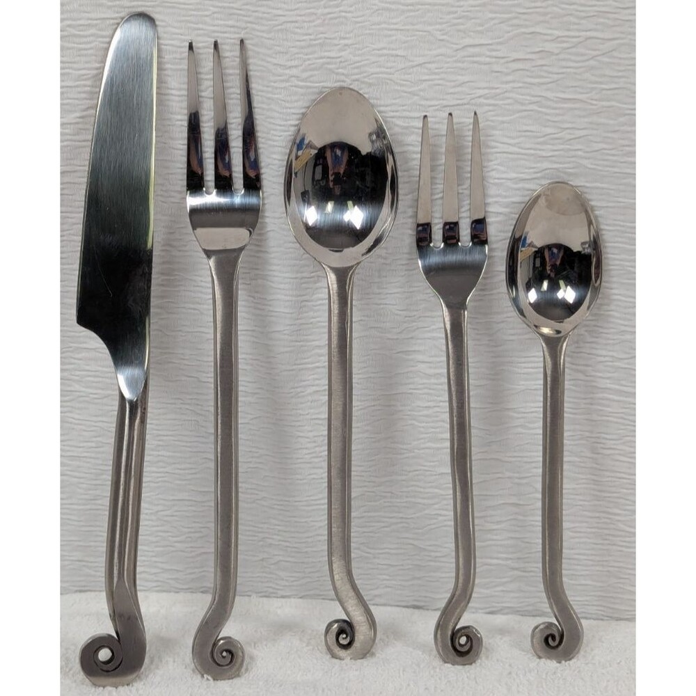 Pier 1 Imports - LILY - Fork  & Spoon & Knife - Swirl Scroll Stainless - 5 Piece